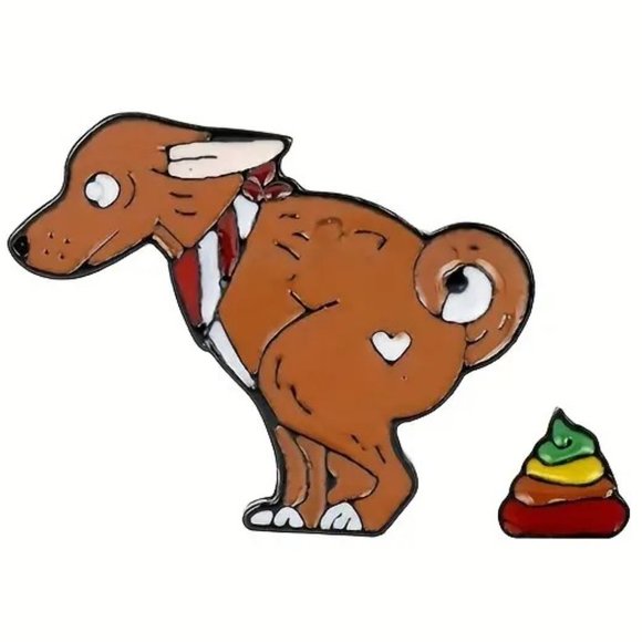 Dog Pin Funny Pooping Enamel Brooch Bag Charm Metal Badge Backpack Gag GIFT - Picture 1 of 2